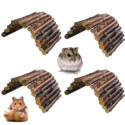 Hamster Bridge Rat Ladder Wooden Bridge Toy for Small Animals Cage Wood Ladder Natural Hideout for Guinea Pig Chinchilla Ferret Reptile (Pack of 4) (4ladder) - size: 8.0"L x 4.0"W