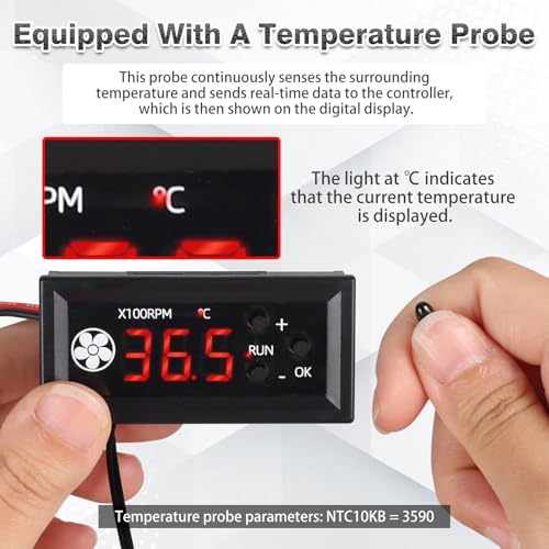 Fan Temperature Controller, ICSTATION DC 12V PWM 4-Wire Fan Speed Controller Module with Temperature Probe Digital Display ℃ Temperature Controlled Governor for 3A Fan PC