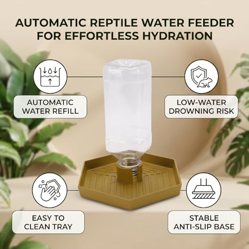 Haofy Reptile Water Bottle 6.3 x 5.9 x 5. inches Turtle Food and Water Bowl Automatic Feeders Waterer Tortoise Dispenser Bottle Feeding Dish for Lizard Chameleon (L) - color: Earthy Yellow