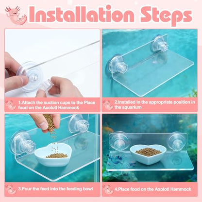 Axolotl Hammock Ledge with Feeding Dish, Aquarium Hideout for Axolotl Tank | Axolotls Tank Accessories,Bearded Dragon Tank Accessories