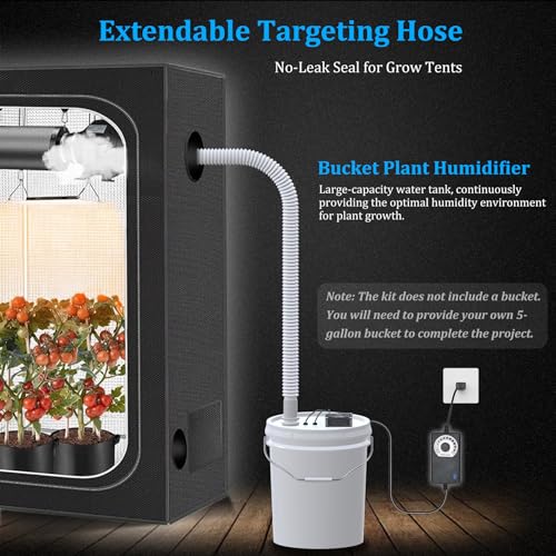 19L Large DIY Humidifier Kit for Plants & Mushrooms (2-Fogger, Double Mist) | Ideal for Grow Tent, Greenhouse, Terrarium | Turns a 5 Gallon Bucket into Cool Mist Humidifier, Extendable Hose, Long Runtime - size: 2-Fogger