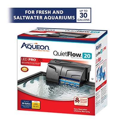 Aqueon QuietFlow 20 LED PRO Aquarium Fish Tank Power Filter For Up To 30 Gallon Aquariums