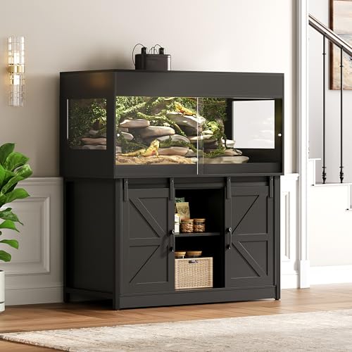 120 Gallon Reptile Tank with Stand, 4x2x2 Reptile Enclosure | with Sliding Acrylic Doors, Outlet, Cabinet,Bearded Dragon Tank, Reptile Terrarium for Snakes, Lizards, Geckos Black CAGE009B