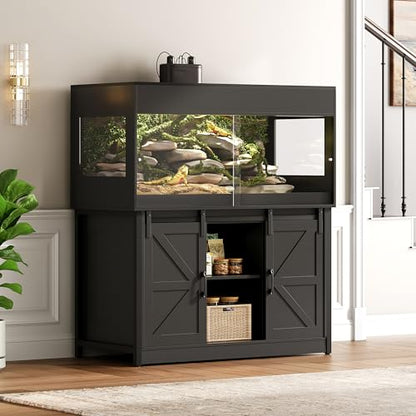 120 Gallon Reptile Tank with Stand, 4x2x2 Reptile Enclosure | with Sliding Acrylic Doors, Outlet, Cabinet,Bearded Dragon Tank, Reptile Terrarium for Snakes, Lizards, Geckos Black CAGE009B
