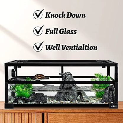 REPTIZOO 18 Gallon Turtle Tank Aquarium, 30"×12"×12" Tortoise Habitat Water-Land Ecological Turtle Tank with Drainage System Aquatic Aquarium - size: 30"×12"×12"