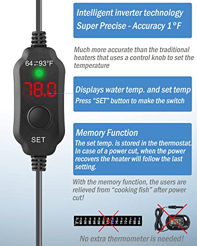 AquaMiracle Mini Aquarium Heater 10W Small Fish Tank Heater for 1-2 Gal Tanks, Digital Display Thermostat Betta Heater with Dry-Run & Overheat Protection, Memory Function - size: ≤ 2 Gal Tanks