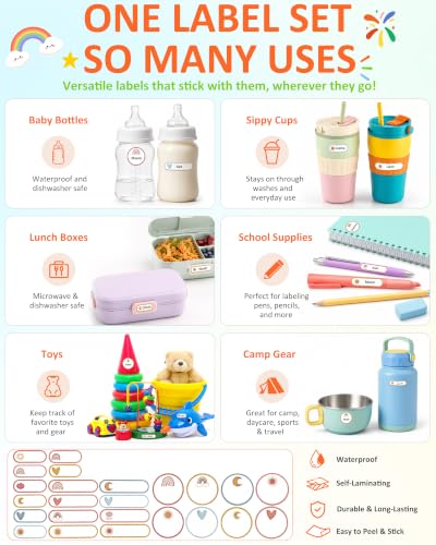 Tinabless 480 Pcs Baby Bottle Labels for Daycare, Self-Laminating, Rainbow | 480 Rainbow Baby Bottle Labels For Daycare, Water Bottles, Snack Containers, Lunch Boxes And Kids' School Gear. - color: Rainbow-480pcs