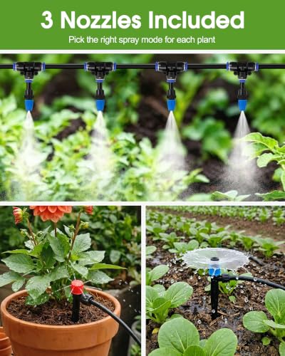 240FT Drip Irrigation System Kit, Quick-Connect Garden Watering System | 20FT 1/2" main, 200FT 1/4" drip line, vortex/stream/mist emitters, adj flow, for beds, greenhouse, lawn, patio - size: 240FT