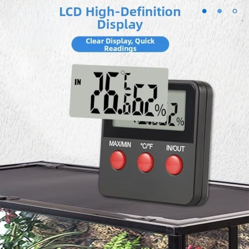 DTH74 Digital Hygrometer Thermometer with Clear LCD Screen for Reptile Habitat, Egg Incubation and Monitoring