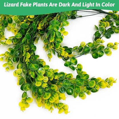 Hamiledyi Reptile Plants Hanging Terrarium Plants Artificial Leaves Habitat Decorations with Suction Cup Green and Yellow Fake Amphibian Plants for Bearded Dragon Lizard Geckos Chameleon（2 Pack） - size: 2 PCS