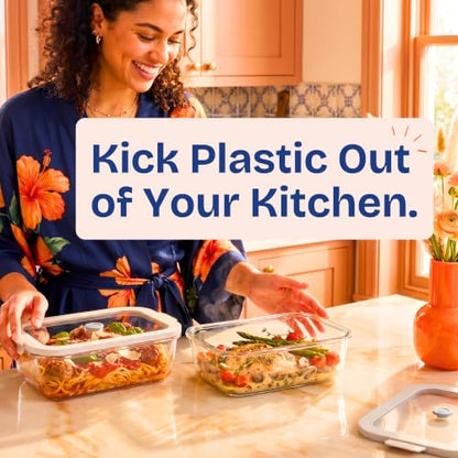 Non-Toxic Glass Food Containers with Lids, 2-Pack, 50 oz, Airtight, Gray | Plastic & BPA free. Glass body, glass lid & platinum silicone seal. Airtight & leakproof. Freezer & microwave safe. - color: Gray, size: 50 Oz