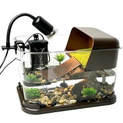 Turtle Tank Starter Kit, Durable PC Turtle Aquarium Kit with Basking Platform & Dimmable Heat Lamp, Baby Aquatic Turtle Tank with Filter, Complete Turtle Habitat Kit for Beginners