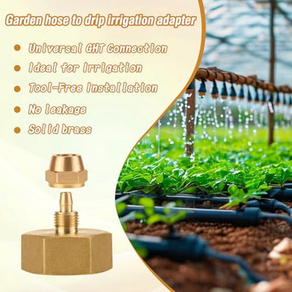 Garden Hose to 1/4 Tubing Adapter for Drip Irrigation/Spray System | for Patio Misting,GHT 3/4 to 1/4 Water Line Adapter,Solid Brass,Standard Thread,Leakproof,Easy to Install,Tight Seal,3 Packs