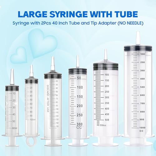 100ml/cc Syringes with Tube 40 Inch Handy Plastic Tubing and Adapter Tip | for Liquid, Refilling Measuring, Dispensing Watering, Plant Irrigation, Feeding Pets, Oil or Glue Applicator - size: 100ML/CC