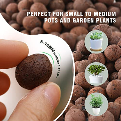 Rurtsva Natural Clay Pebbles 17LBS– 8mm-15mm Expanded Leca Balls for Hydroponics Plants Drainage Grow Media Reusable Soil Amendment for Orchids, Succulents, Aquaponics - size: 17LBS