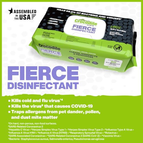 Crocodile Cloth Fierce Disinfecting Cleaning Wipes, 80 Count | Multi-Surface Disinfectant For Kitchens, Bathrooms, Offices & Schools - size: 80 Count (Pack of 1)