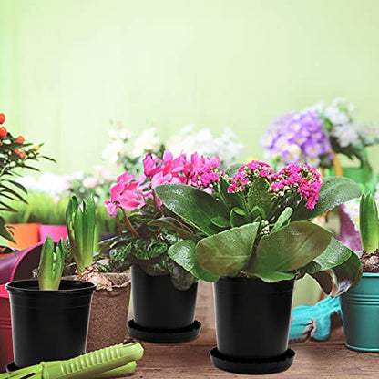 Fasmov 10PCS 1 Gallon Durable Nursery Pot Garden Flower Pots Nursery Plant Container Kit with 10 Pcs Matching Pallets, Black - color: Black