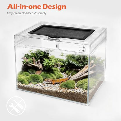 AZV Reptile Tank Starter Kit,8 Piece Escape Proof Hermit Crab Cage Large | All In One Lizard Terrarium,Multi-Vent Compatible Gecko Habitat,Clear PC Material Frog Enclosure,Easy-Clean Waterproof Base - size: Large(15.6*10*8IN)