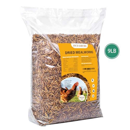 Dried Mealworms 9LB-High Protein Chicken Feed,More Protein,No Additives,Premium Organic Non-GMO,Rich in Protein Meal Worms for Chickens,Wild Birds,Laying Hens,Turkeys-Nutrient-Rich Mealworms - size: 9 Pound (Pack of 1)