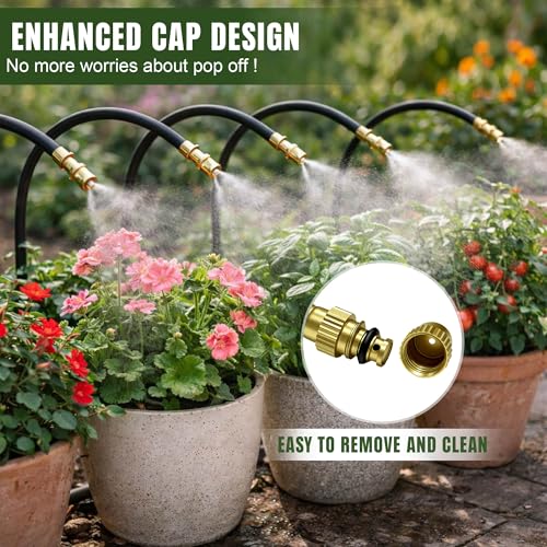 20PCS Push-to-Fit Drip Irrigation Mister Emitters with T-Connectors, Copper 360° Adjustable Bendable Atomizing Nozzles for 1/4" Tubing, Micro Spray Nozzles for Garden Greenhouse Raised Beds - size: 20PCS 360° Bendable Misting Copper Nozzles
