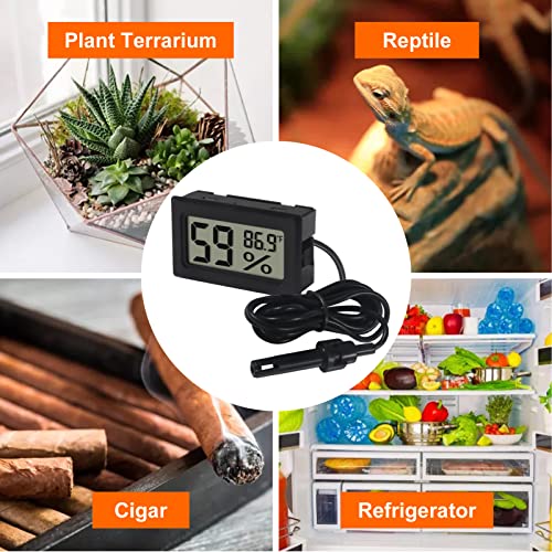 6-Pack Mini Digital Thermometer Hygrometer with Probe Indoor Temperature Humidity Meter Gauge LCD Fahrenheit Display Hygrometer Thermometer Gauge, Black - color: 6PCS Black