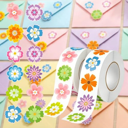 500Pcs/2 Rolls 12 Styles Flower Stickers, Packaging & Envelope Seals | 500Pcs/2 Rolls flower stickers; self-adhesive accents for packaging, envelopes, crafts, journals, gifts, rewards, or parties. - color: 500pcs- 12 Styles Flowers