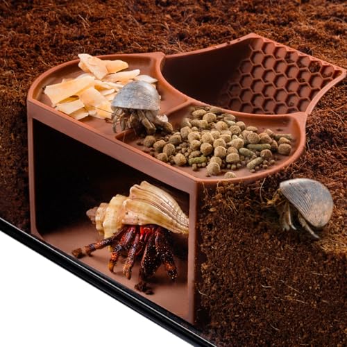 Hermit Crab Habitat Shelter with Dual Food Bowls, 2-in-1 Cave Shelter & Feeding Dish, Textured Climbing Ramp & Viewing Window, Hermit Crab Accessories for Habitat & Tank Setup (Brown) - color: Brown