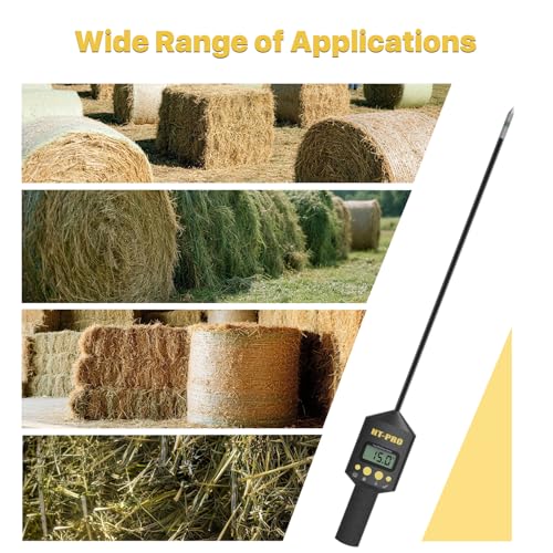 Hay Moisture Tester with 20" Probe, Moisture & Temperature Meter for Round and Square Hay Bales, Fast Backlit Readings, Calibration Clip Included, BlackGold - color: Blackgold