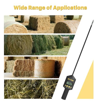 Hay Moisture Tester with 20" Probe, Moisture & Temperature Meter for Round and Square Hay Bales, Fast Backlit Readings, Calibration Clip Included, BlackGold - color: Blackgold