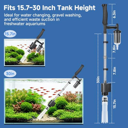 AQQA Aquarium Gravel Vacuum Cleaner, 8-in-1 Electric Fish Tank Cleaner with Automatic Water Change,320GPH Strong Suction, Anti-Clog Gravel Barrier,Sand Washer, Vacuum Cleaner for 15.7-30in Tank Height