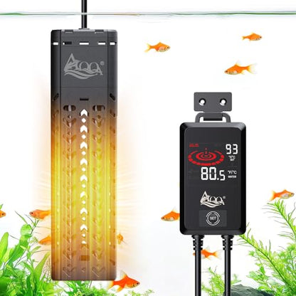 AQQA Submersible Aquarium Heater 500W for 55-130 Gallon Fish Tank | Quartz Glass, External Controller, Betta Tank Koi Pond, Saltwater & Freshwater, AQ197-500W