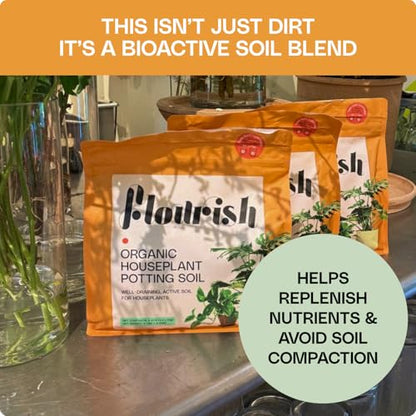 Flourish Plant Organic Houseplant Soil – 4 qt Potting Mix for Indoor Plants, Boosts Roots & Reduces Transplant Shock, with Peat for Moisture Retention, USA Made