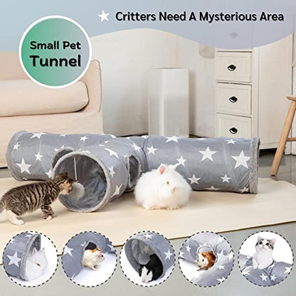 JanYoo Bunny Tunnel Rabbit Hideout Cat Toys for Rabbits Accessories 3 Ways | 47'' Collapsible Plush Pet Toys with Interactive Ball for Kittens Rabbits Ferret Guinea Pigs Accessories