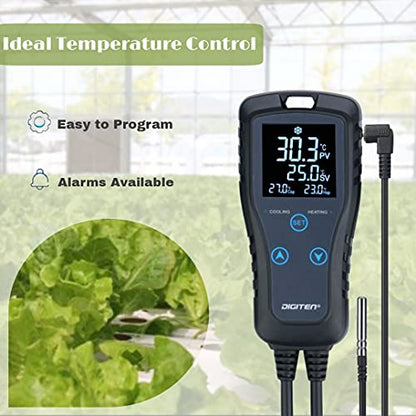 DIGITEN DTC102 Temperature Controller Outlet 2-Stage Plug in Thermostat Digital Greenhouse Thermostat Reptiles Temperature Controller Heating Cooling Mode for Homebrewing Fermentation Space Heater - style: 2-Stage Temperature Controller