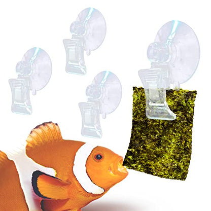 JOR 4 Pack Fishes Veggie Kelp Plant Suction Cup Clips for Aquariums, 2” x 1”, Feeding Tool, Aquarium Accessory for Fish Tank, Round Feed Holder Clamp, Automatic Fish Feeder, Includes Plastic Spring