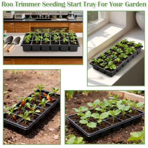RooTrimmer 10 Pack 18 Cell Seed Starter Trays - 2.9 "Deep 3 Inch Big Cell Plastic Nursery Trays, 20" x 10", for 1020 Flat Trays Seed Germination, Planting Seedlings & Propagation - color: Black, size: 18 Cells-10P