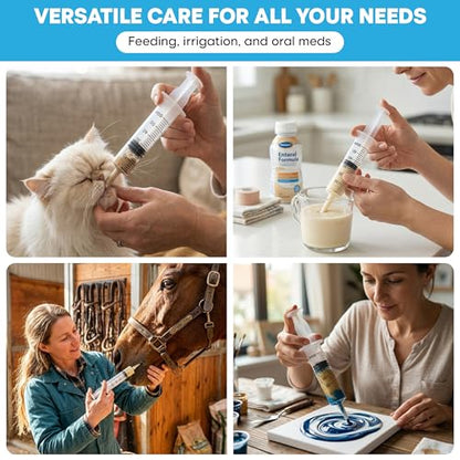 60ml Catheter Tip Syringe with Covers 5 Pack by Tilcare - Sterile Plastic Medicine Food Droppers for Children, Pets or Adults – Latex-Free Oral Medication Dispenser - Large Feeding Tube Syringes