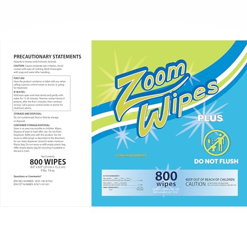 Zoom Wipes Plus – 3,200 Total 4 Rolls of 800 – Citrus Scented Cleaning & Deodorizing Wipes for Fitness Equipment, Office & Household, Compatible with Dispenser Buckets, Alcohol & Bleach-Free