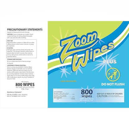 Zoom Wipes Plus – 3,200 Total 4 Rolls of 800 – Citrus Scented Cleaning & Deodorizing Wipes for Fitness Equipment, Office & Household, Compatible with Dispenser Buckets, Alcohol & Bleach-Free
