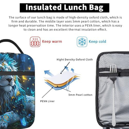 Mystic Blue Lion Adult Insulated Lunch Bag, Portable Thermal Cooler Tote With Pockets, Durable Polyester Lunch Box With Handle For Work, Office, Travel - color: Style 4