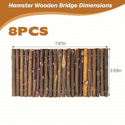 PINVNBY 8 PCS Hamster Wooden Ladder Bridge Tunnel Hide, Hamster Cage Accessories for Chinchillas Guinea Pigs Mouse Rat Ferre, Rodents Natural Hideout for Small Animals - color: 8 PCS, Fruitwood