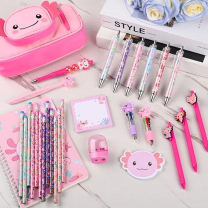Ulema 84Pcs Cute Axolotl Stationery Set Kawaii Birthday Gifts for Boys Girls Back to School and Classroom Rewards Office Supplies with Axolotl Stuff. - style: Axolotl