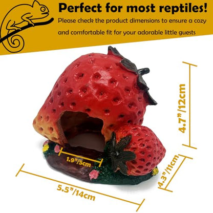 Leopard Gecko Reptile Hide Bearded Dragon Caves Strawberry Lizard Hideout Tank Accessories Crested Snake Décor Amphibian Habitat Decoration - style: STRAWBERRY