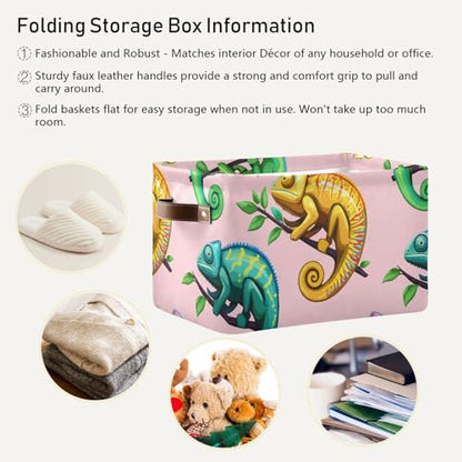 Tropical Reptiles Pattern Storage Bins Collapsible Storage Basket with Metal Frame, Fabric Shelves Bins Closet Baskets with Handles, 2-Pack - size: 2 Pack