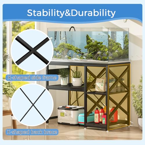 METYERRY 40-50 Gallon Fish Tank Stand with Power Outlet,Adjustable Shelf | 3 Tier Storage,660 LBS Heavy Duty Steel Frame, Fits Fish Reptile and Turtle Tanks, Stable Home Aquarium Setup - color: Black, size: 40-50gallon