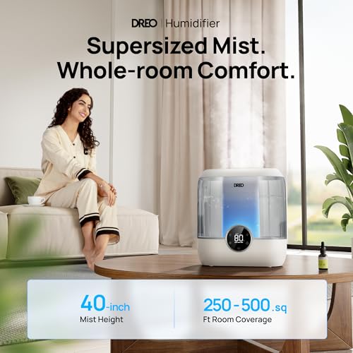 DREO 6L Humidifiers for Bedroom, 60H Runtime, 28 dB Quiet, HM524, Gray | Precise Humidity Control, Easy to Refill & Clean, Nightlight, Cool Mist Humidifiers for Large Rooms, Baby Nurseries & Plants | Precise Humidity Control, Easy to Refill & Clean, Night