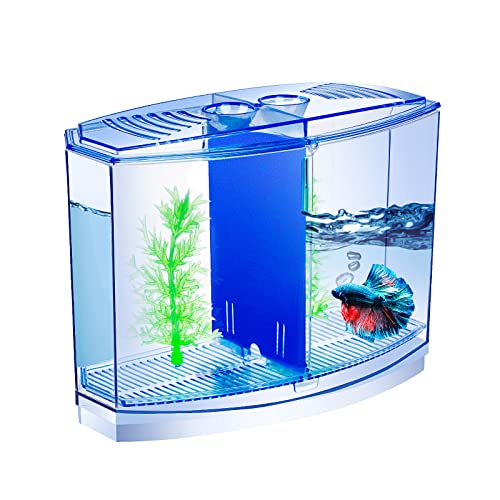 Mini Fish Tank with Divider, Small Beta Fish Tank Shrimp Tank Small Aquarium, 2/5 Gallon Double-Compartment Temporary Tank - Acrylic Aquarium Habitat for Crab Moss Seaweed Ball