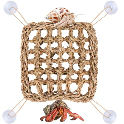 Hermit Crab Climbing Toys,Lizard Seagrass Mat,Hermit Crab Hammock with Suction Cups,Hermit Crab Supplies Decor Habitat,Small Reptile Tank Accessories for Guinea Pigs Hamsters Geckos (Square) - size: Square