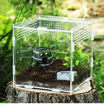 AWXZOM Magnetic Acrylic Case, micro habitat small Tarantula Enclosure enclosure for arboreal Tarantula Scorpion Sling Lizards Mantis Snake Gecko jumping spider snail Insect Isopods (3.5*3.5*3.7inch) - size: 3.5*3.5*3.7inch