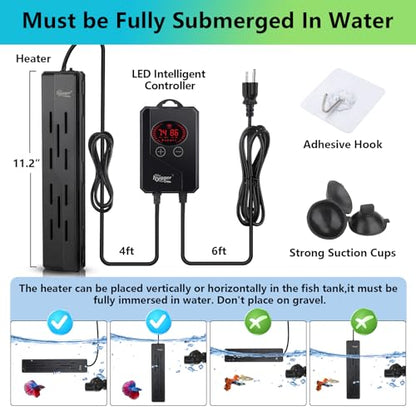 hygger Aquarium Heater,Submersible Fish Tank Heater 100W/200W/300W/500W/800W/1000W/1200W with Digital LED Controller,Memory Function,Auto Shut Off Protection,Heater for Saltwater Freshwater Fish Tank - size: 100W for 15-40 Gallon